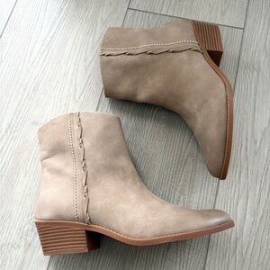 Women's Taupe (brown) Ankle Booties - Suede Block Heel